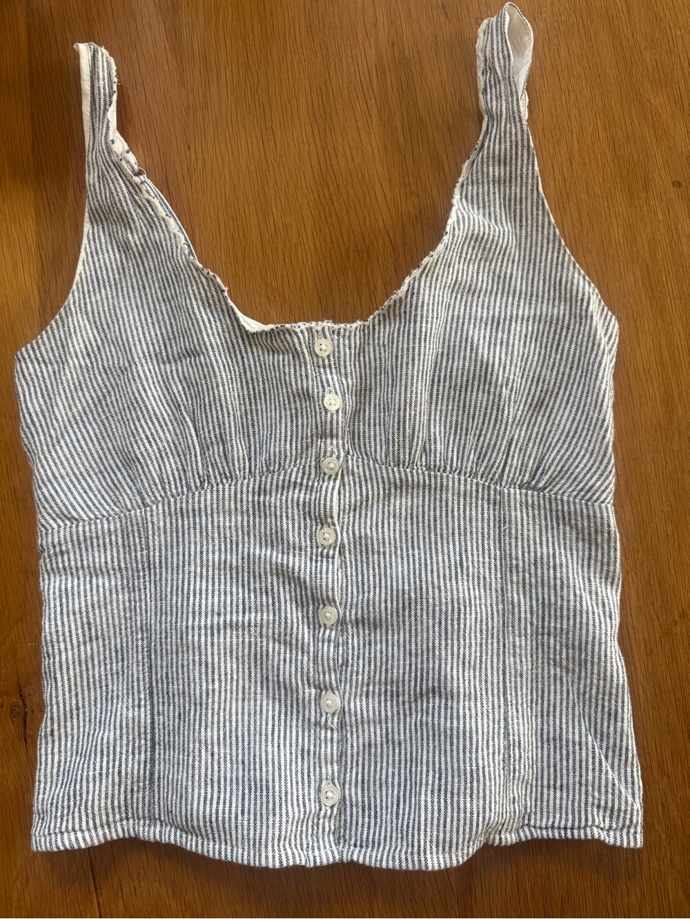 Hollister Striped Button-Front Linen Blend Tank Top - Blue/White- small